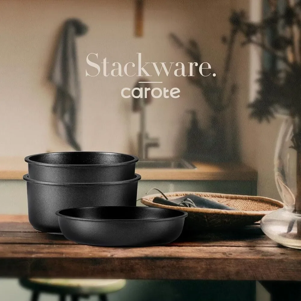 CAROTE 11pcs Nonstick Cookware Set With Detachable Handle, Oven Safe Black